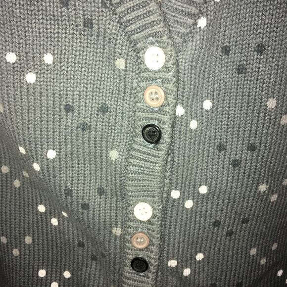 Rusty Gray-Black-White Polka Dot 100% Cotton Cardigan Sweater M - Picture 2 of 7